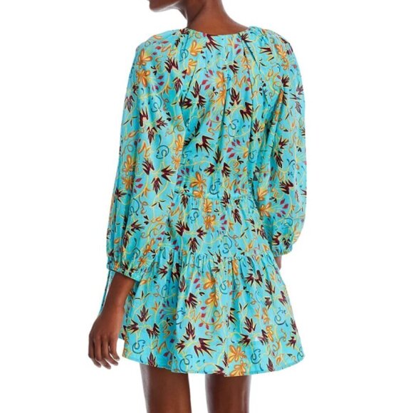 A.L.C. 'Sally' Printed Cotton Cinch-Tie Mini-Dress, Grotto Multi (Blue Multi) - Picture 4 of 5